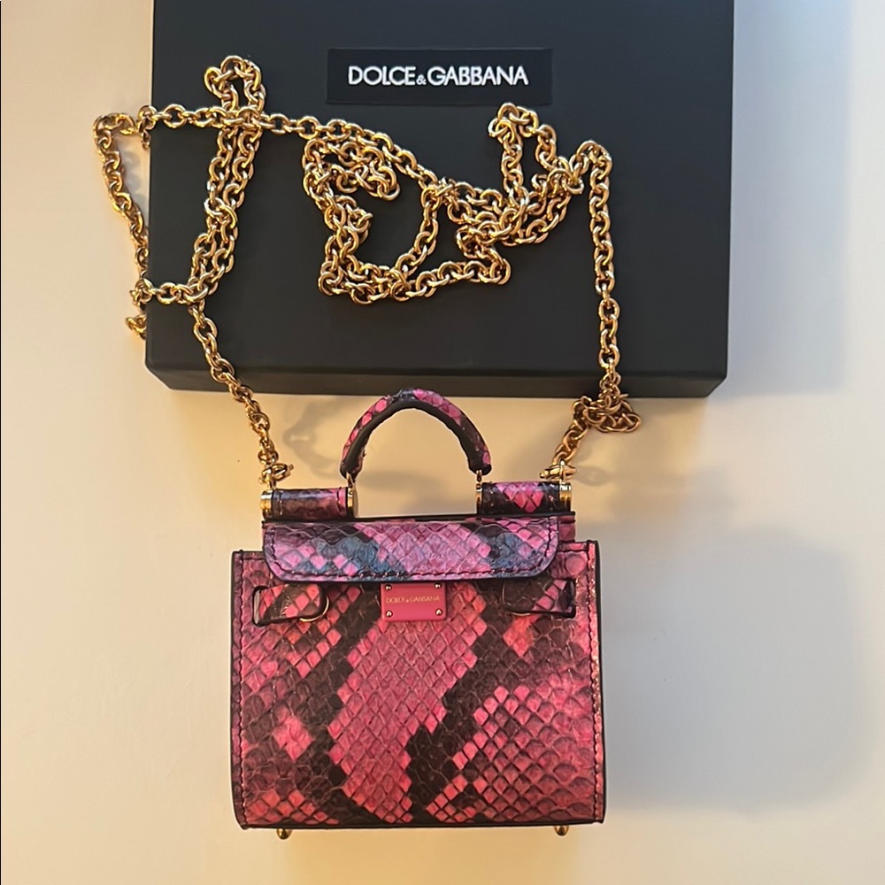 Dolce & Gabbana Pink Snake Print Mini Bag
